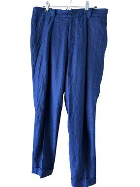 Blue Blue Japan Mens Pleated Cuffed Trousers Elasticized Size 32 Linen Casual